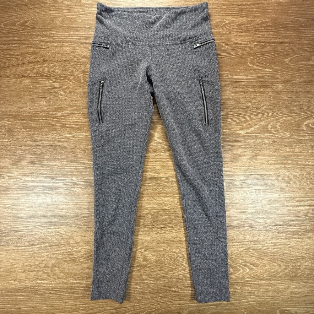 Athleta Leggings Women's M Gray Herringbone Zip Pocket Athletic Athleisure Yoga